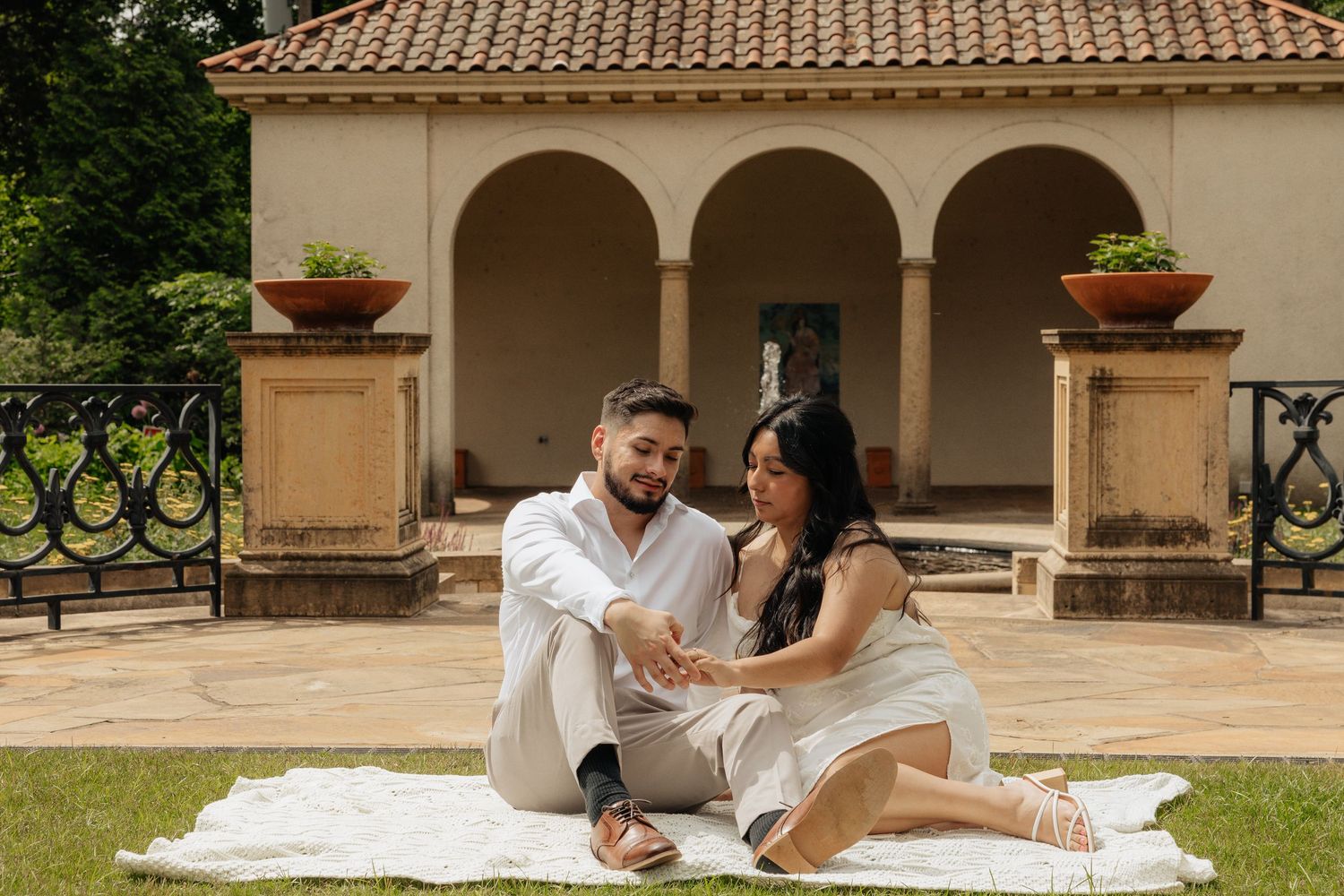 Italy inspired wedding. Engagement session in nature inspired by love and weddings. Philbrook museum of art in tulsa, oklahoma. bride to be.