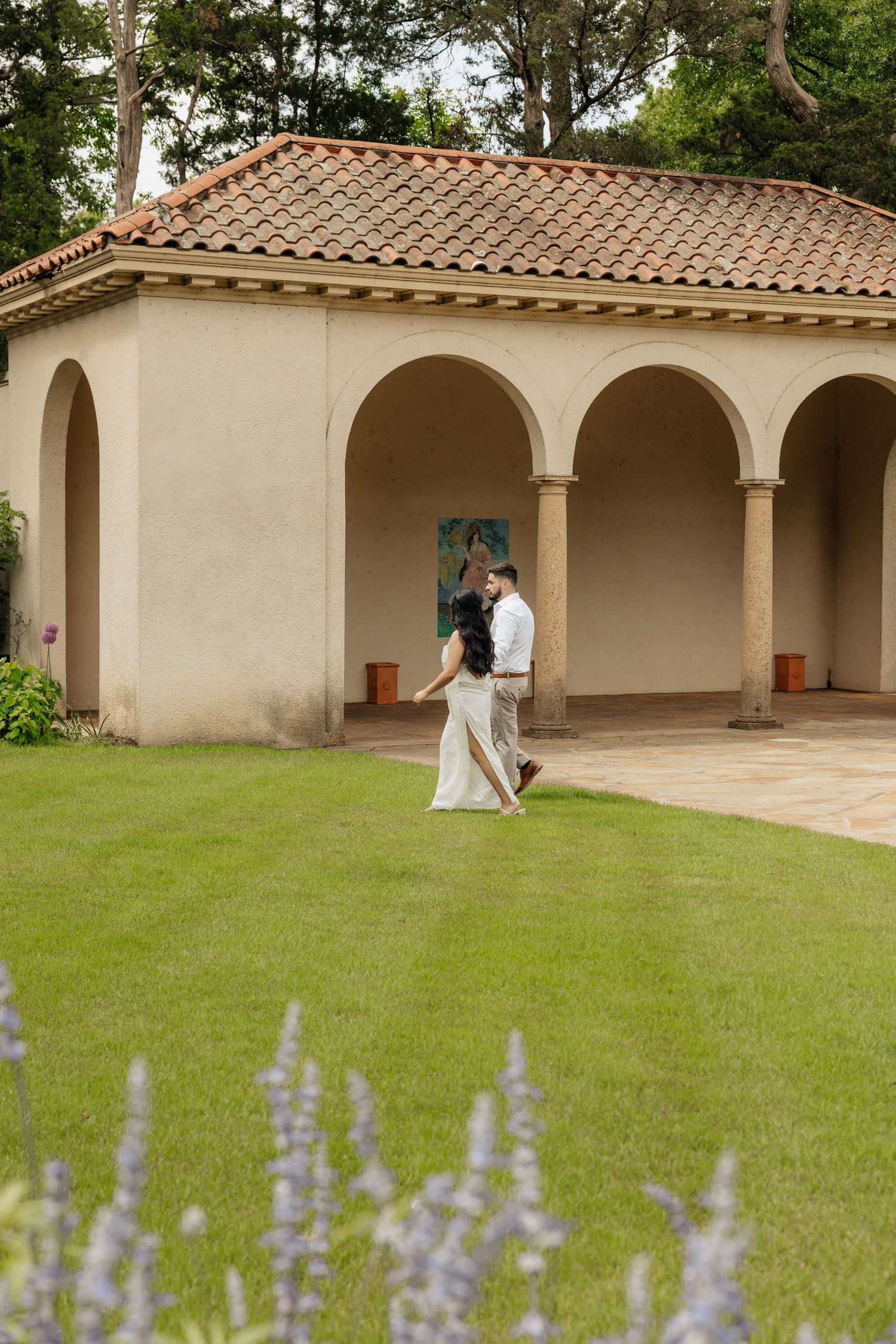 Greenery garden feels. Engagement session in nature inspired by love and weddings. Philbrook museum of art in tulsa, oklahoma. bride to be.
