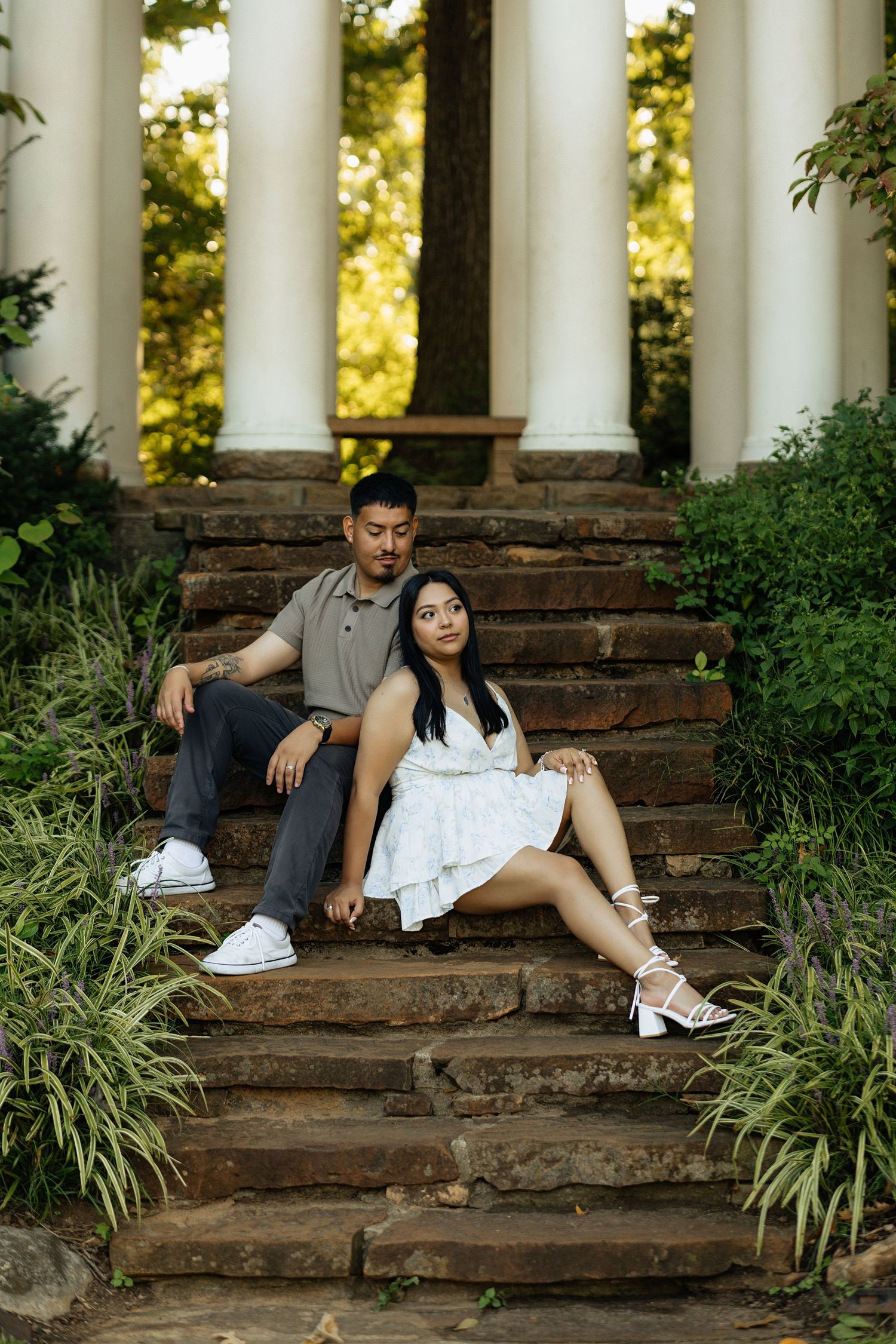 Greenery garden feels. Engagement session in nature inspired by love and weddings. Philbrook museum of art in tulsa, oklahoma. bride to be.
