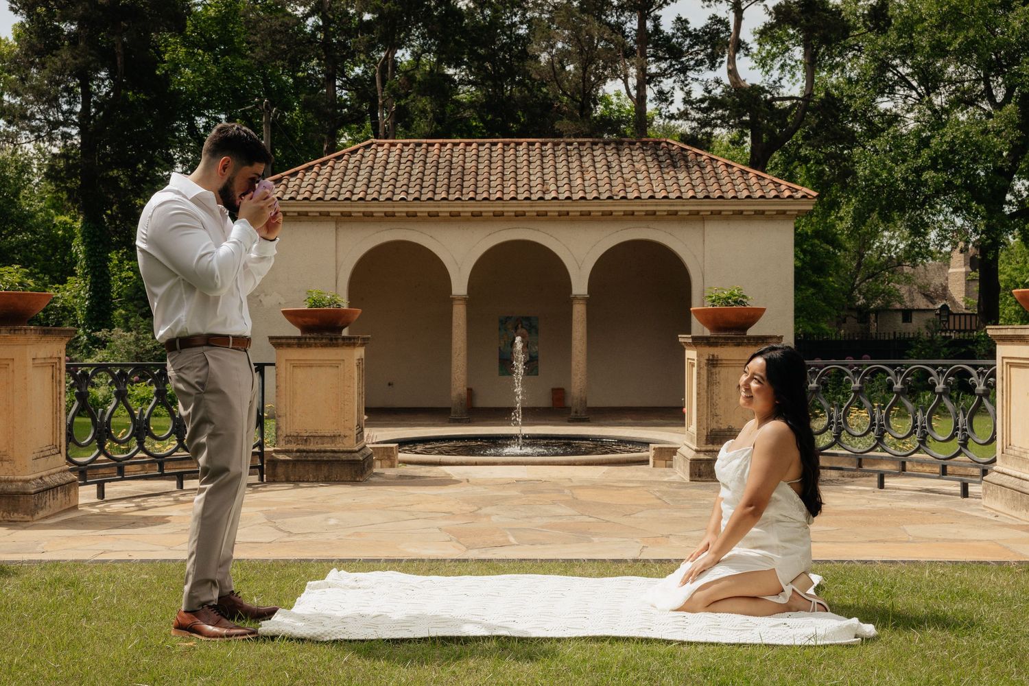 Italy inspired wedding. Engagement session in nature inspired by love and weddings. Philbrook museum of art in tulsa, oklahoma. bride to be.