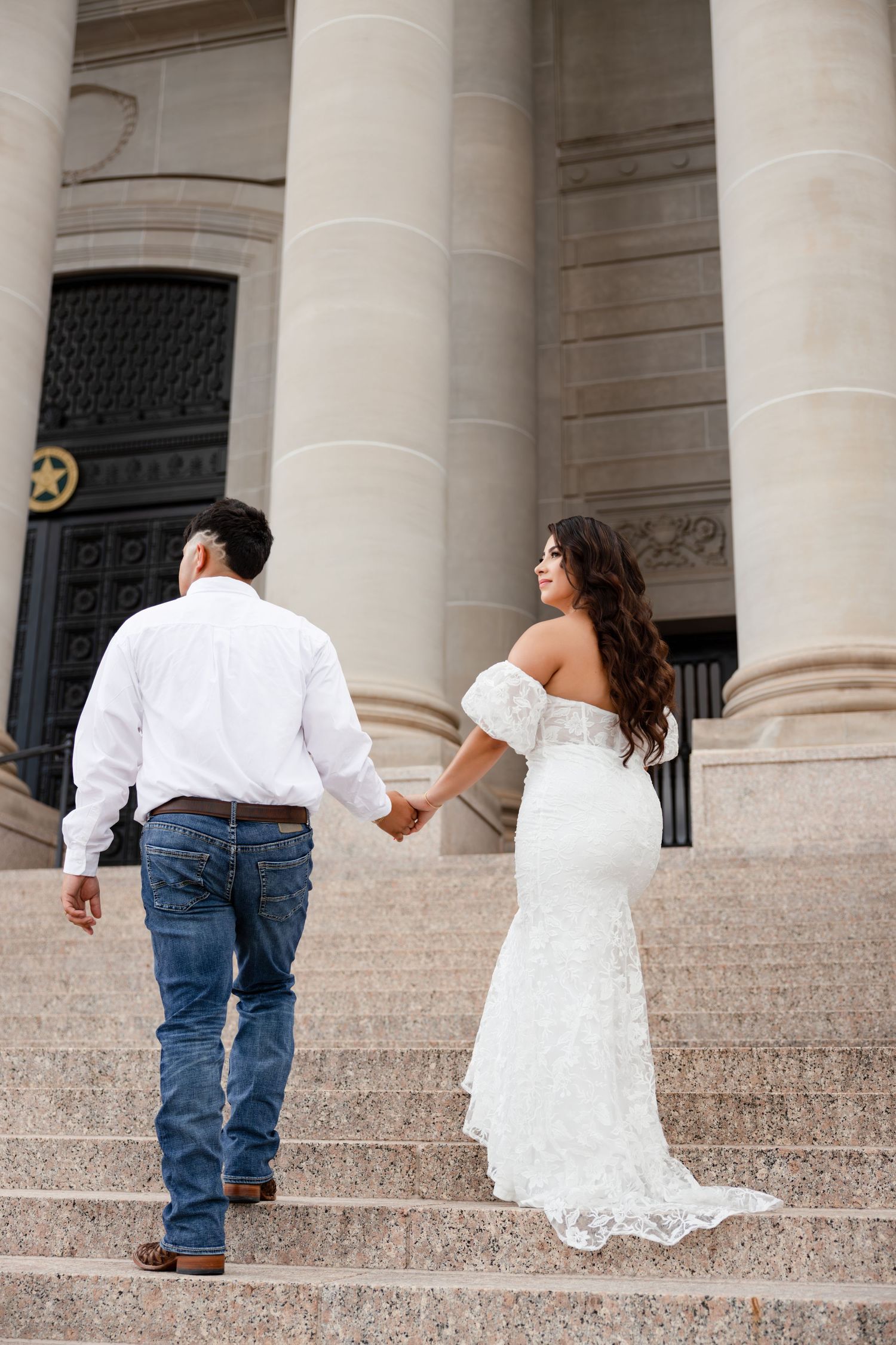 Fiance's posing in an editorial manner during their engagement session.