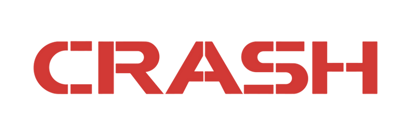 Red text displaying the word 'CRASH' in bold angular letters against a white background.