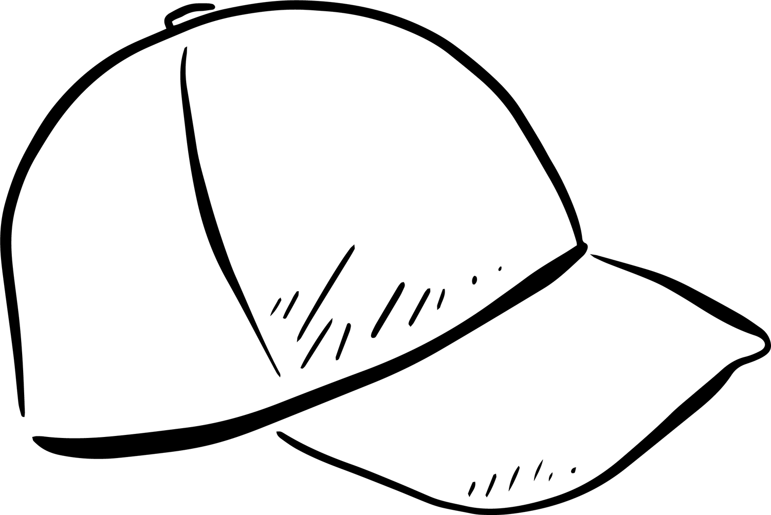 A simple line drawing of a basic baseball cap or sports hat.
