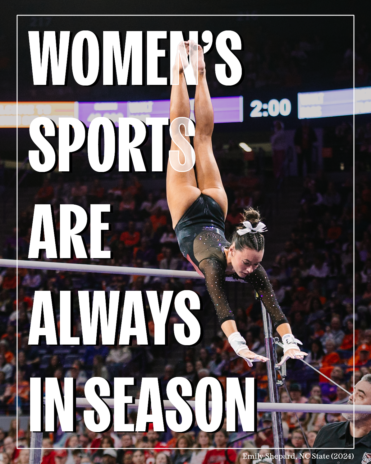 Athletic figure performs dynamic moves on gymnastic bars in a competitive arena setting.
