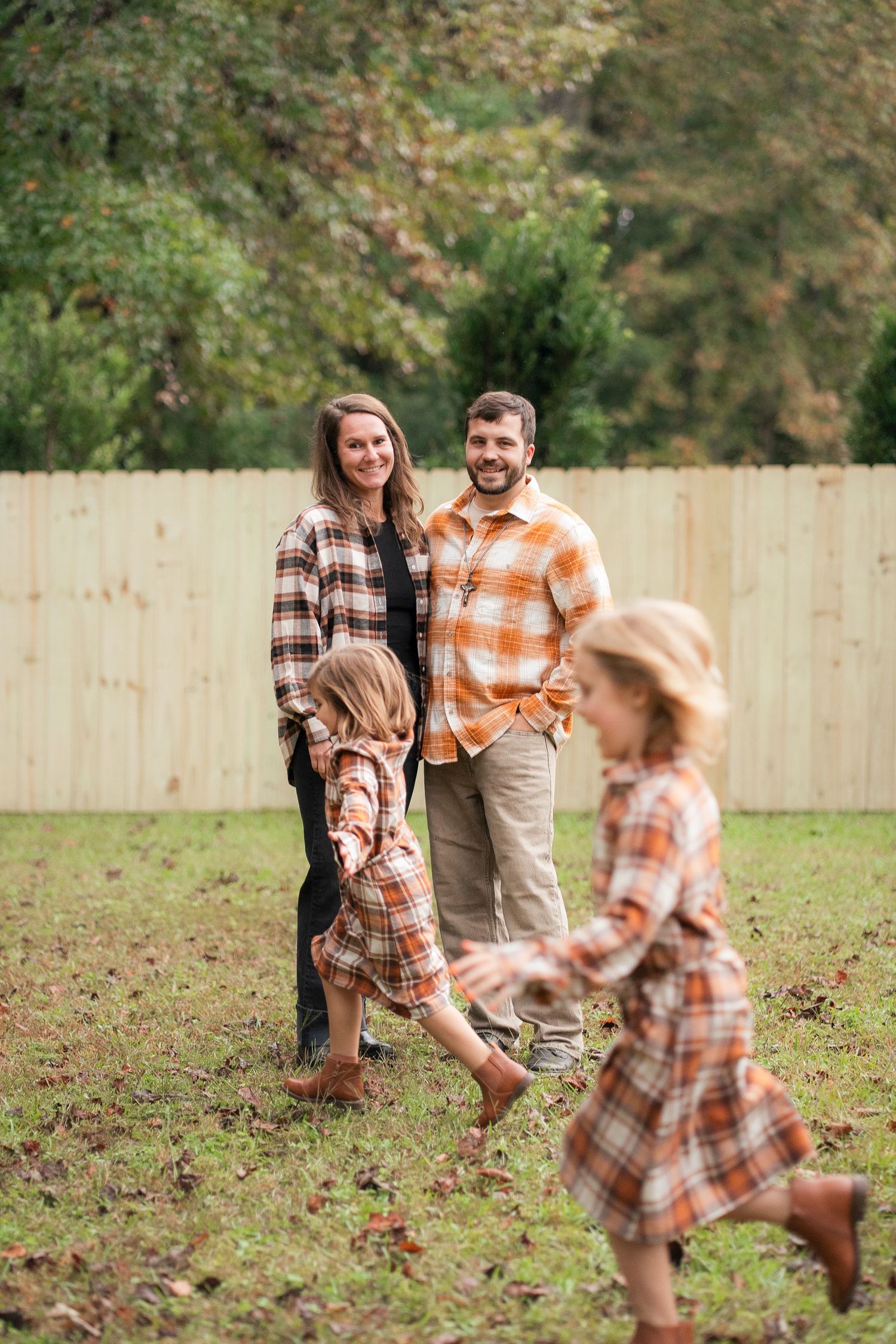 Family photos in the backyard