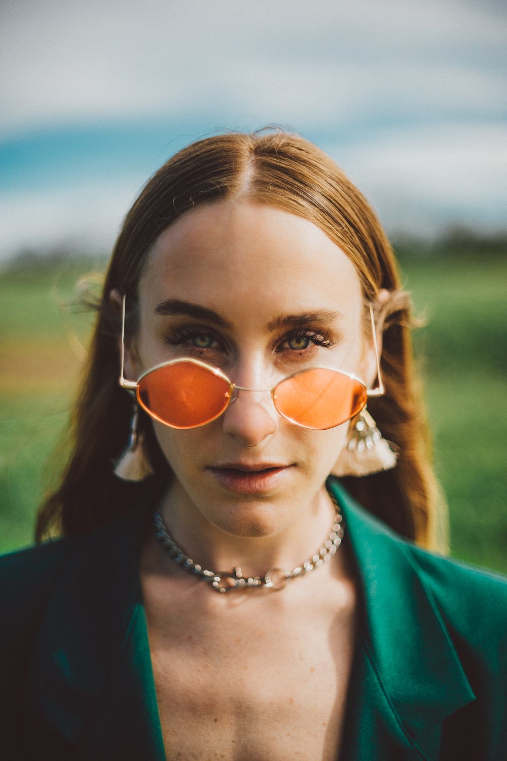 Close-up Seattle portrait with natural light and vibrant colors, cinematic film style with editorial fashion influence