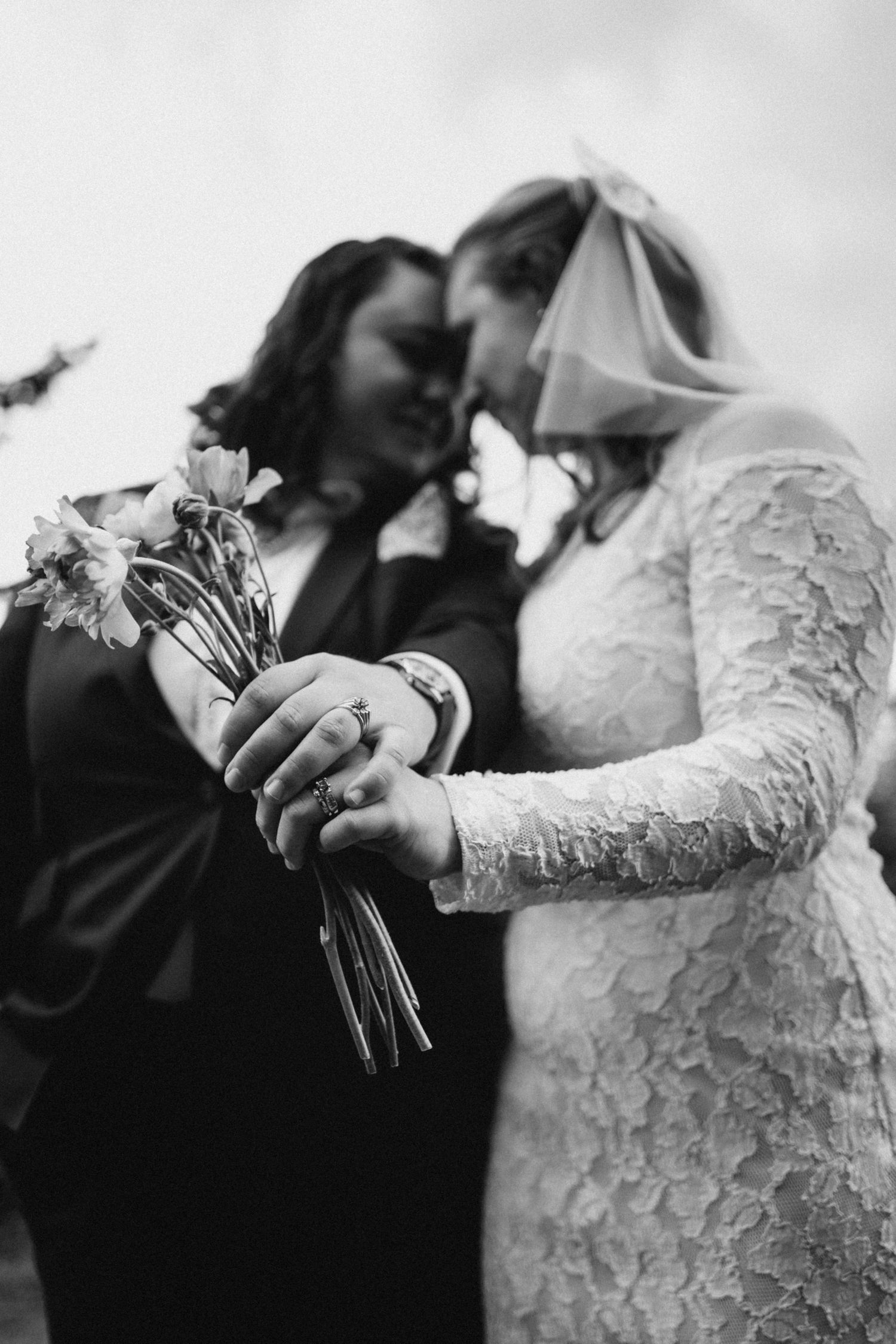 Intimate Fremont elopement portrait shows couple's emotional connection in Seattle, an artistic documentary approach to wedding photography