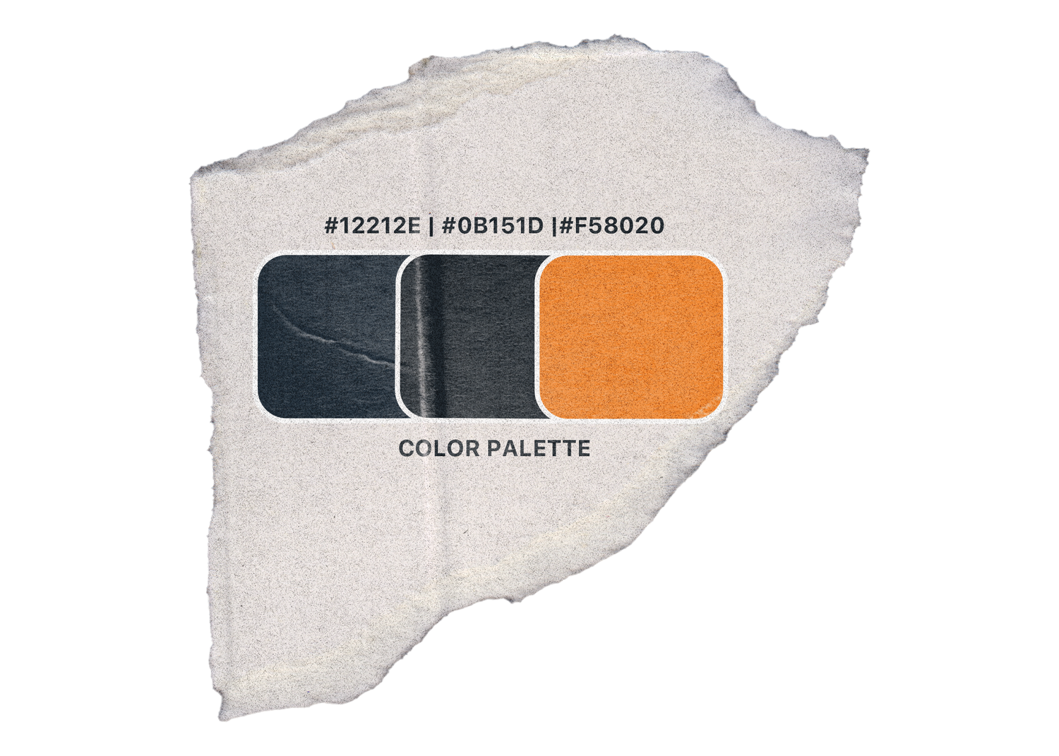 Portrava CS Color palette showing three swatches with hex codes in dark blue and orange tones.