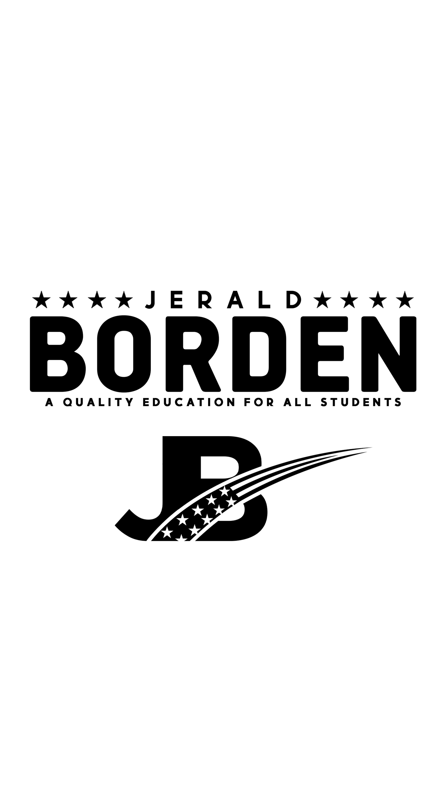 Black and white logo for Jerald Borden education services with star decorations and stylized B. Portrava Creative Studios