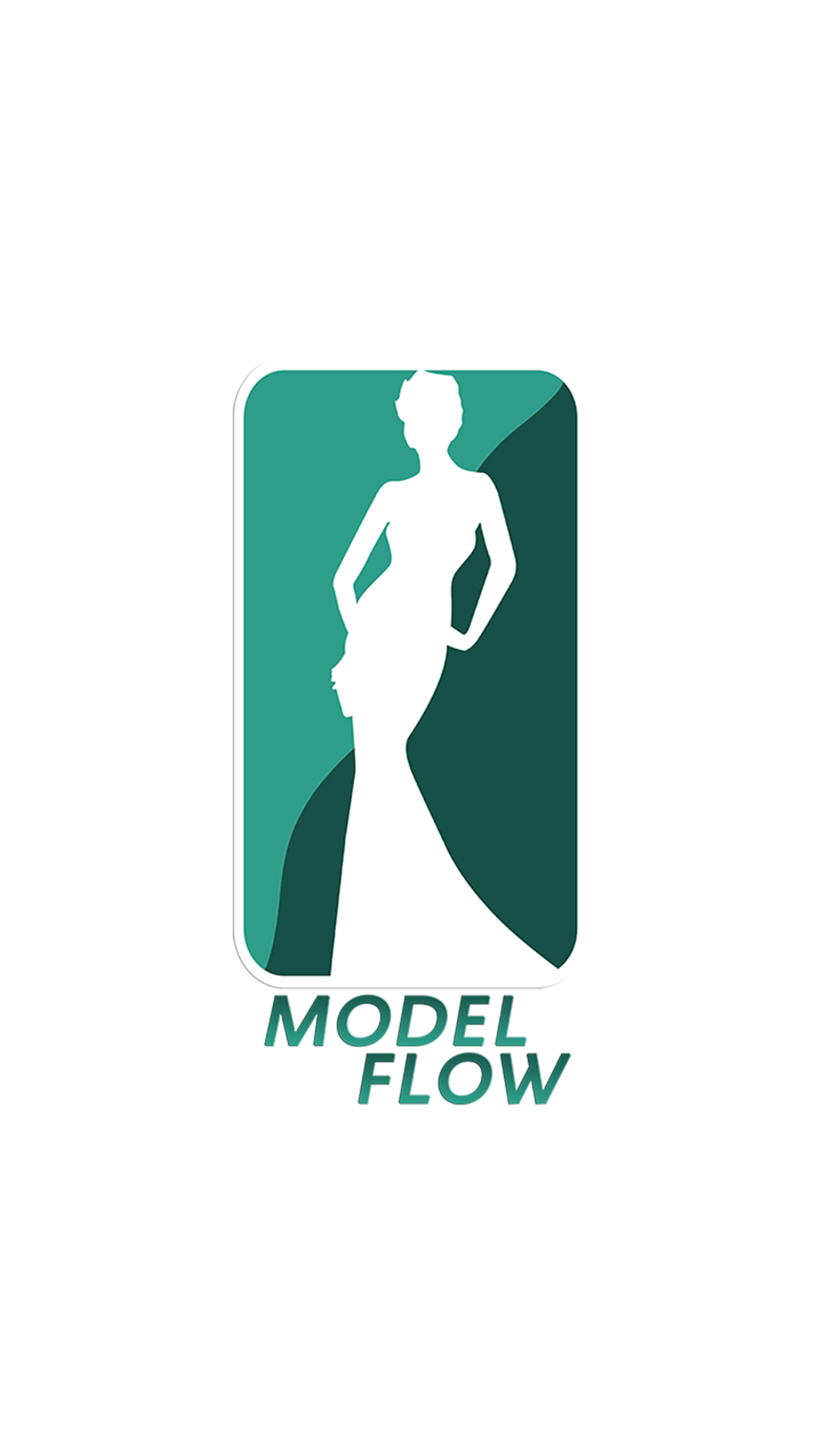 Stylized green silhouette logo for Model Flow featuring a figure in an elegant dress. Portrava Creative Studios
