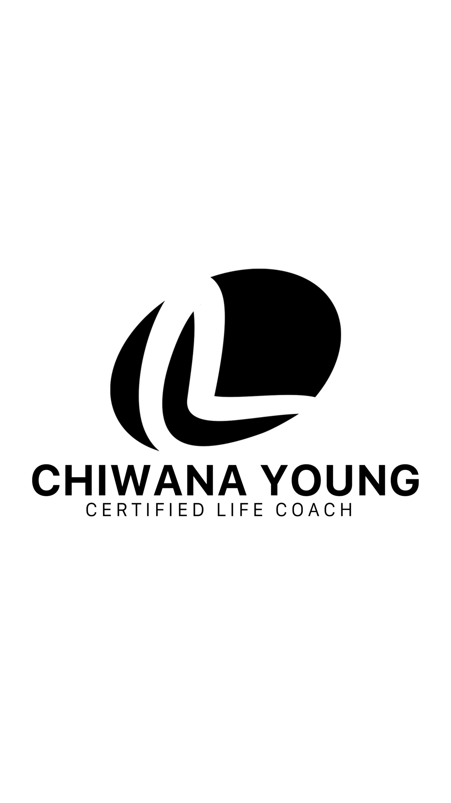 Minimalist black logo for Chiwana Young Certified Life Coach with abstract curved design. Portrava Creative Studios