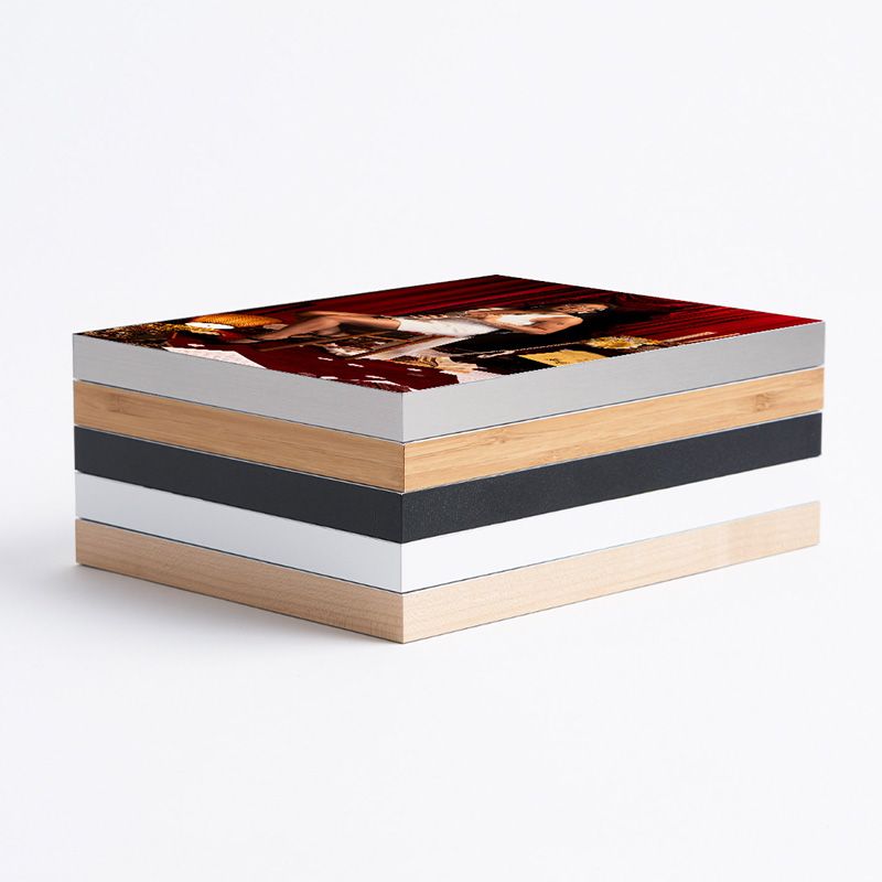 Multiple views of photo print edges showing layered construction and mounting details.