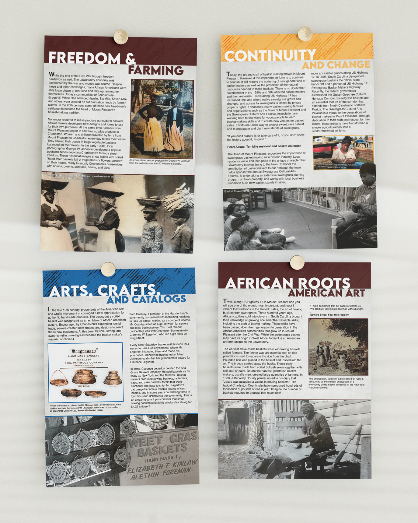 Educational display panels featuring African American history topics with vintage photographs. Portrava Creative Studios