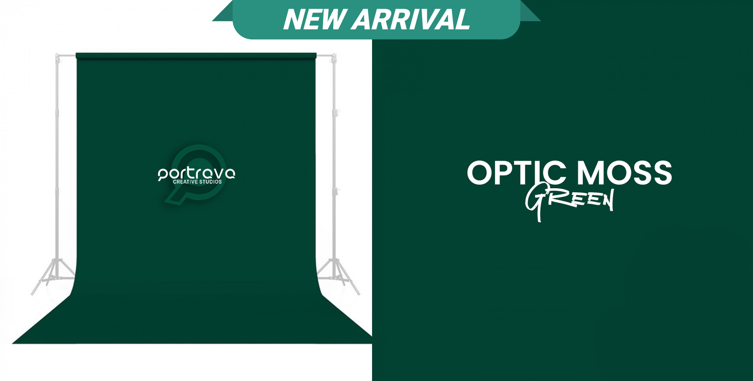 Green and white product mockup showing Pedrave brand name against dark green background with Optic Moss text overlay. Portrava
