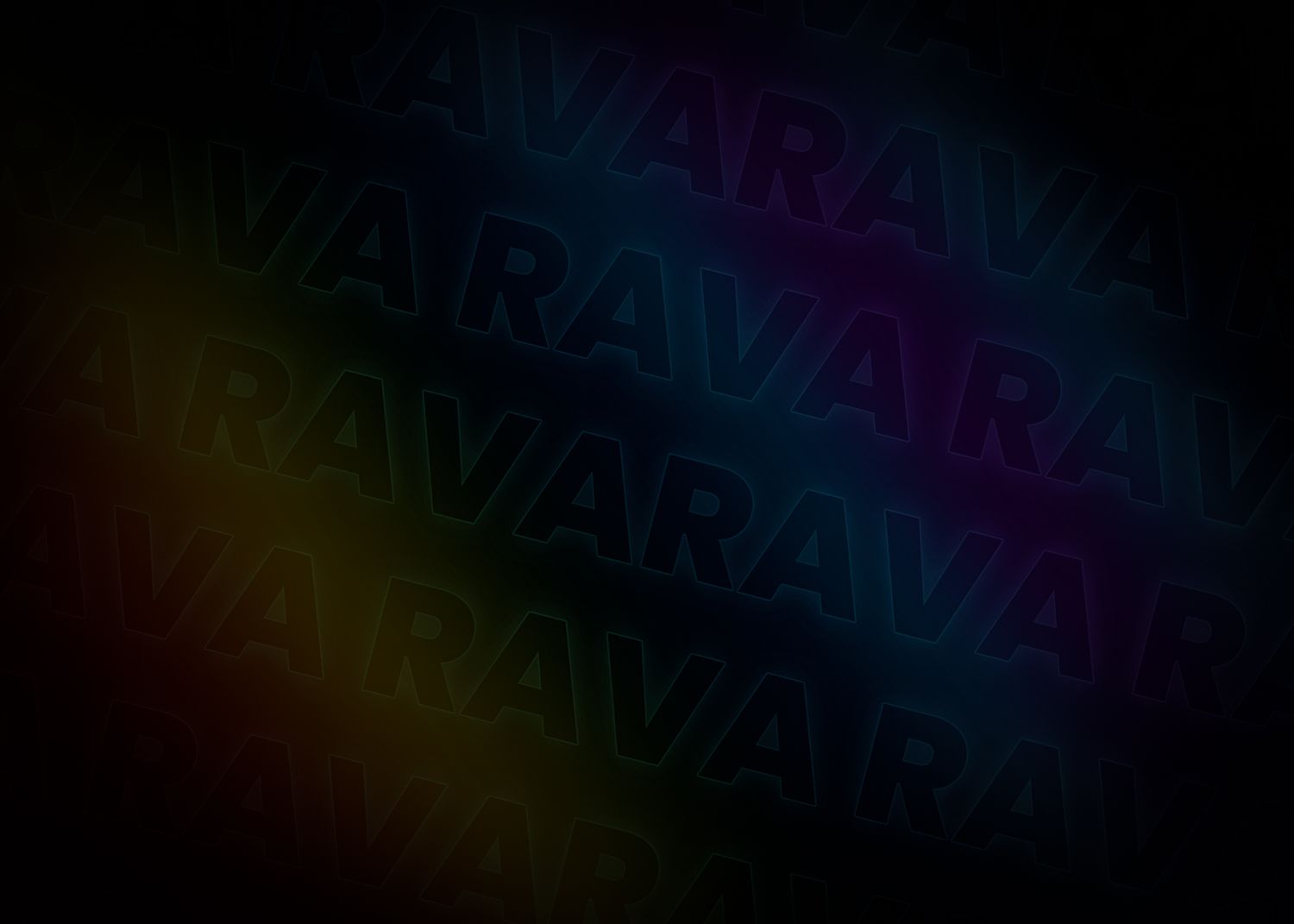 Dark background with diagonal rainbow colored text pattern creating a repeating gradient effect.