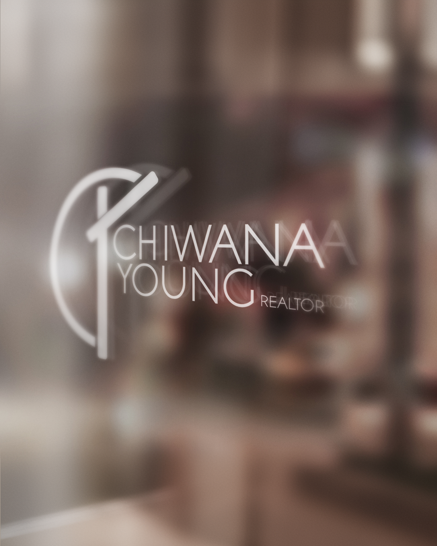 Frosted glass effect logo design for Chiwana Young Realtor with elegant typography. Portrava Creative Studios