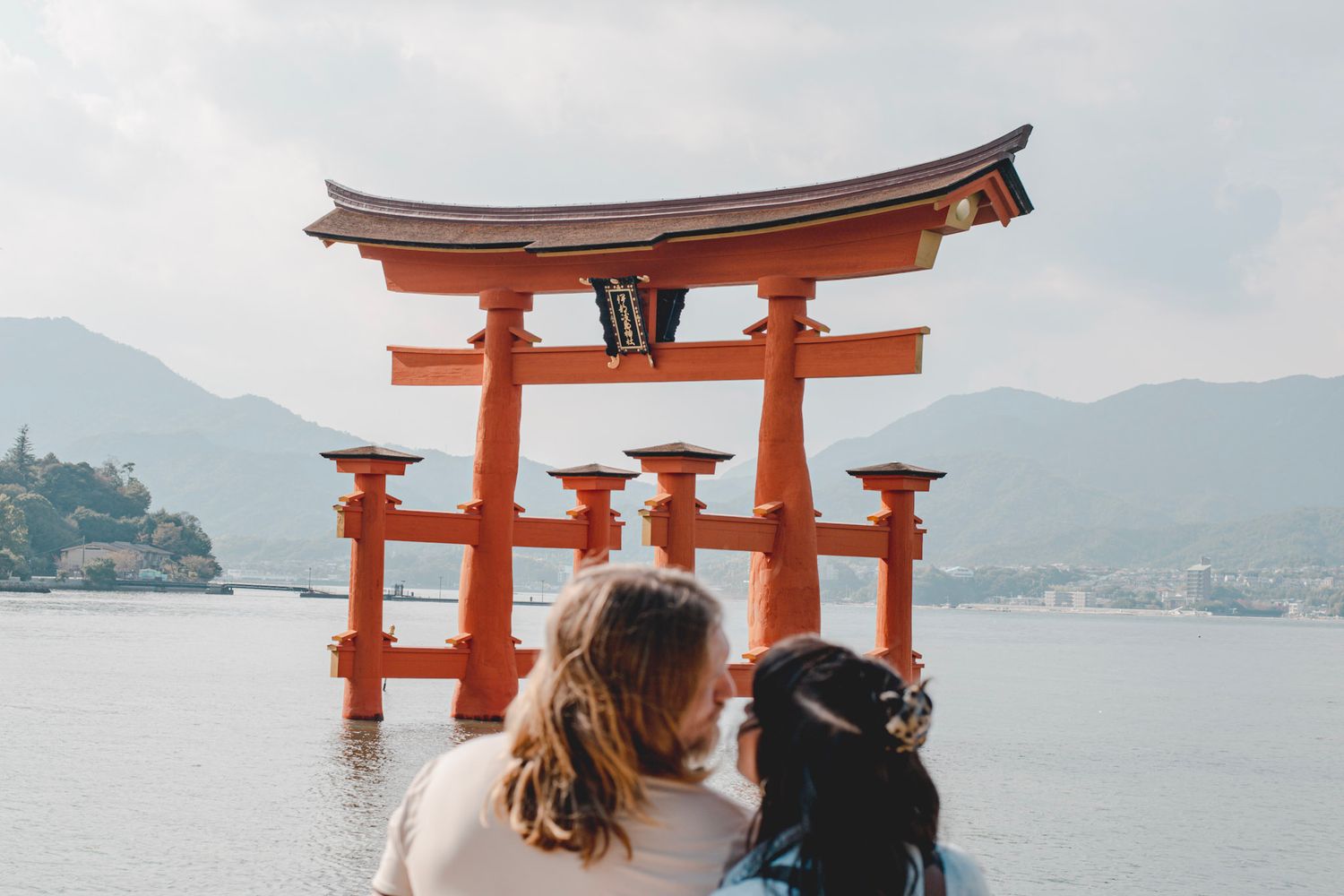 Emily Hall viewing the iconic floating Torii gate at Miyajima Island in Japan.