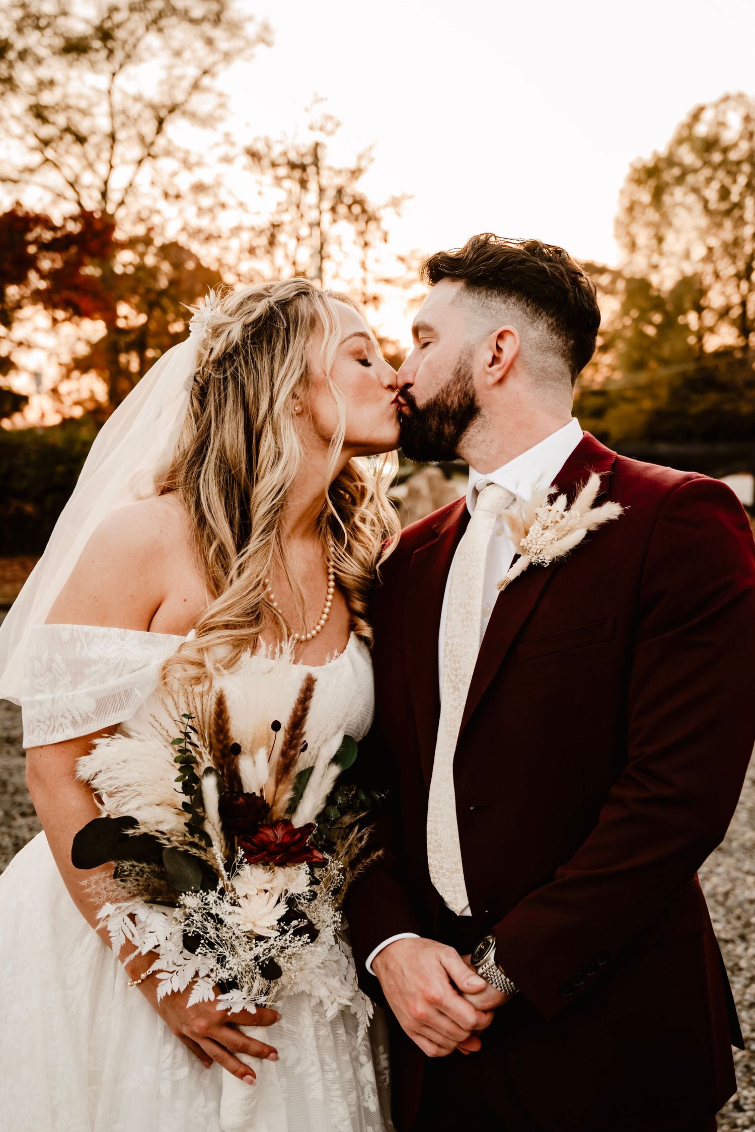 Romantic sunset wedding photos showing intimate moments between newlyweds at The Little Cottage in Smyrna, Georgia.