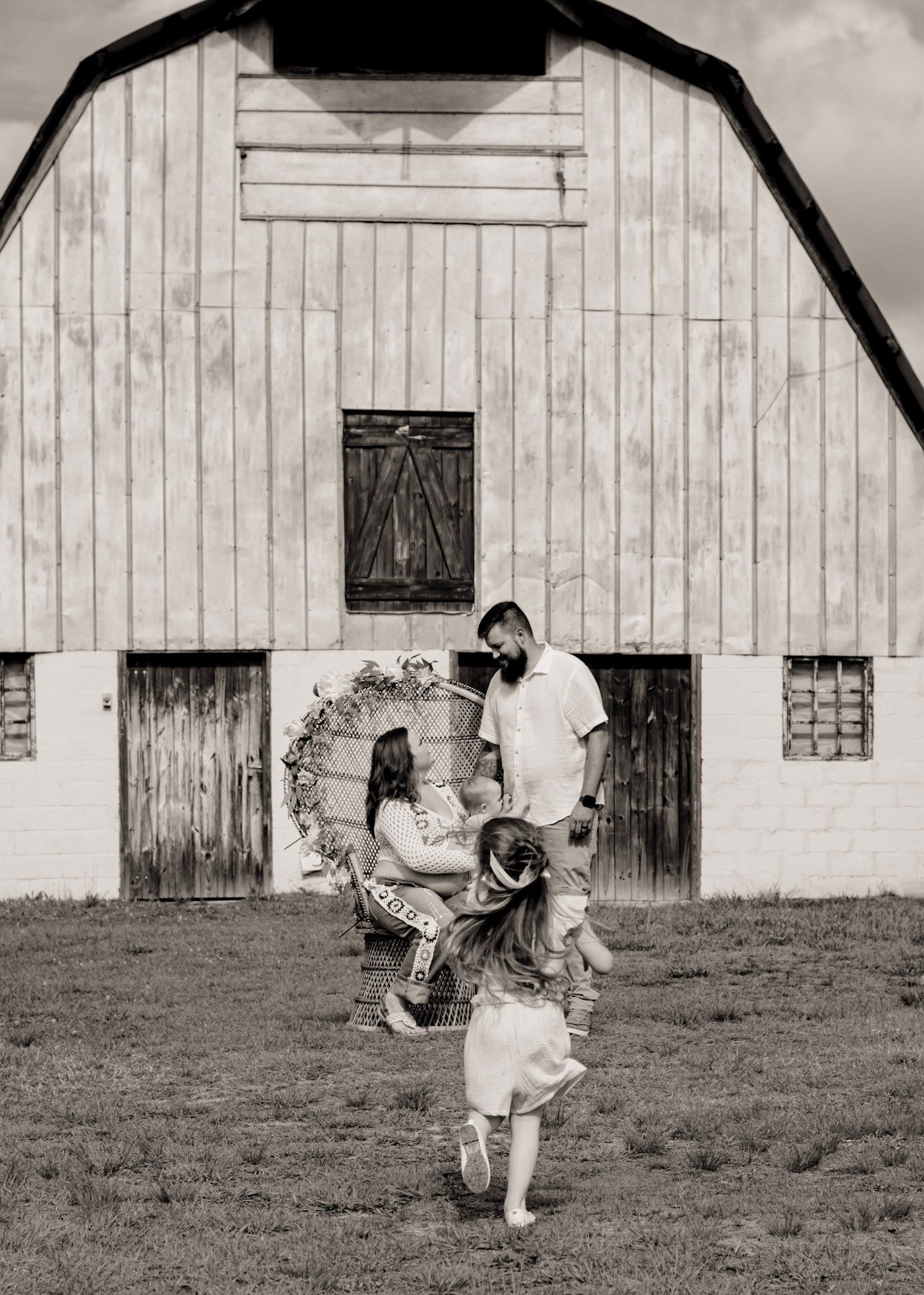 A black and white maternity session at Vaughter's Farm in Lithonia, Georgia.