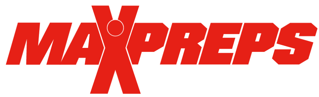 MaxPreps sports logo in bold red letters with stylized X design.