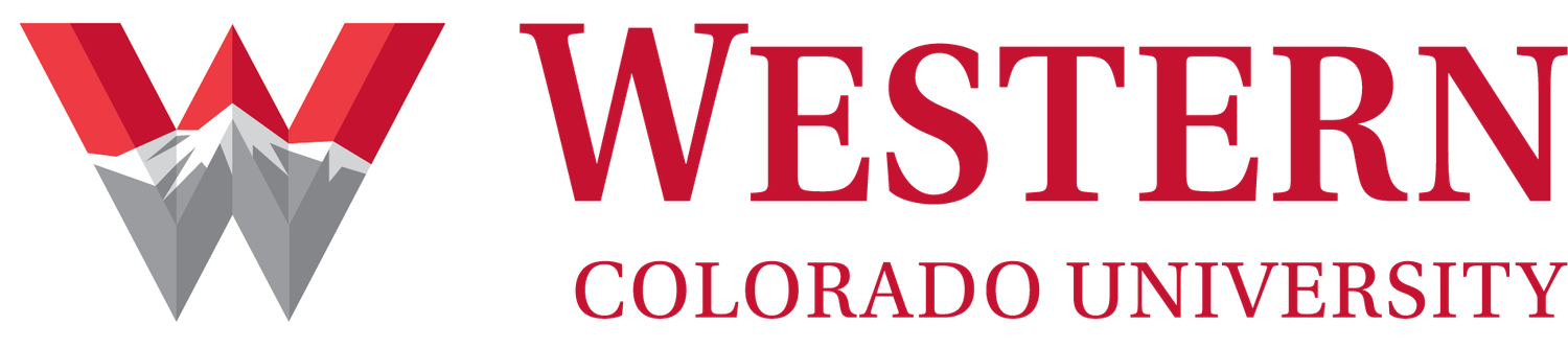 Western Colorado University logo with red W and gray mountain design.