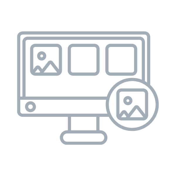 Wireframe diagram showing laptop, monitor, and mobile device screens with UI layout elements and boxes.