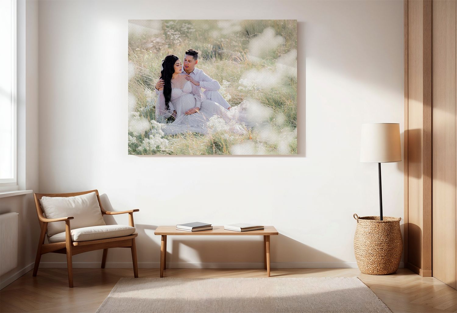 A series of minimalist interior images featuring cream colored walls and natural light creating a serene atmosphere.