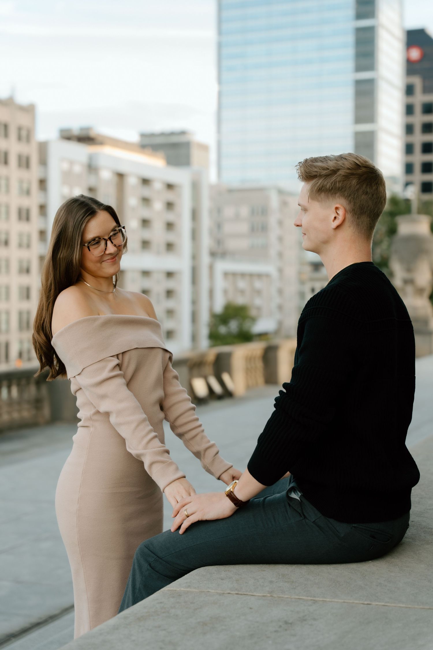 Romantic engagement photos in downtown Indianapolis, Indiana.