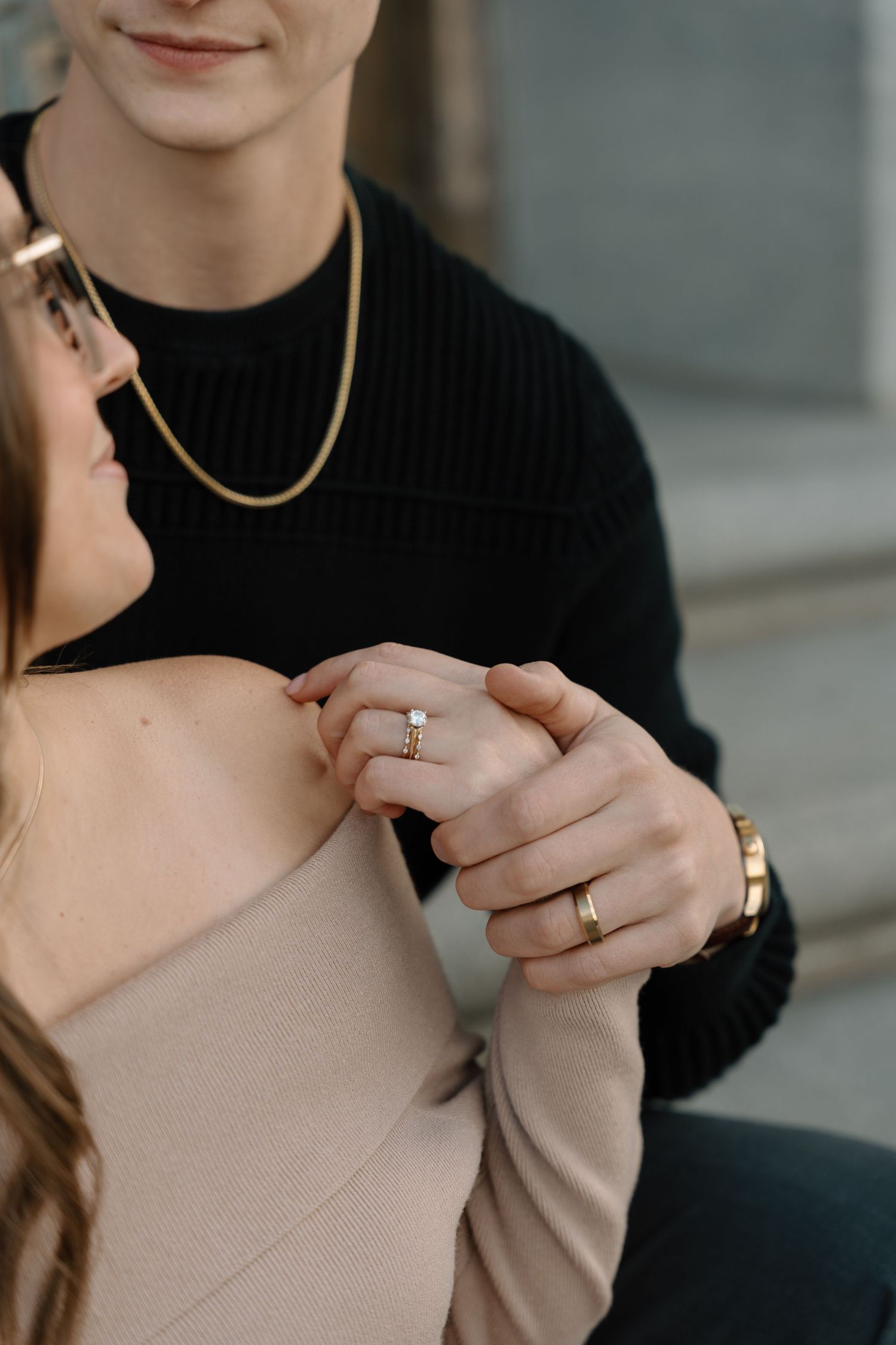Romantic engagement photos in downtown Indianapolis, Indiana.