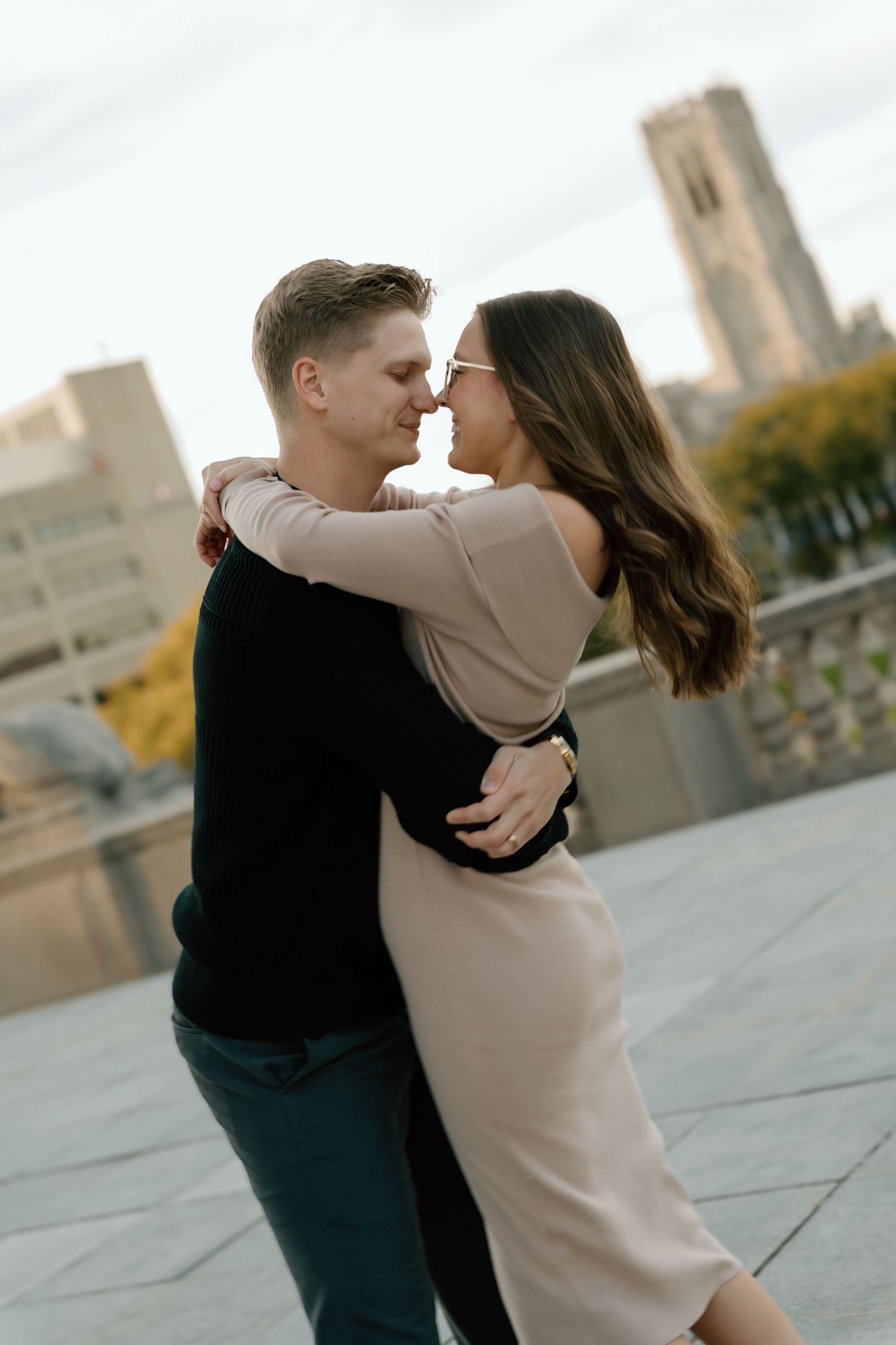 Romantic engagement photos in downtown Indianapolis, Indiana.
