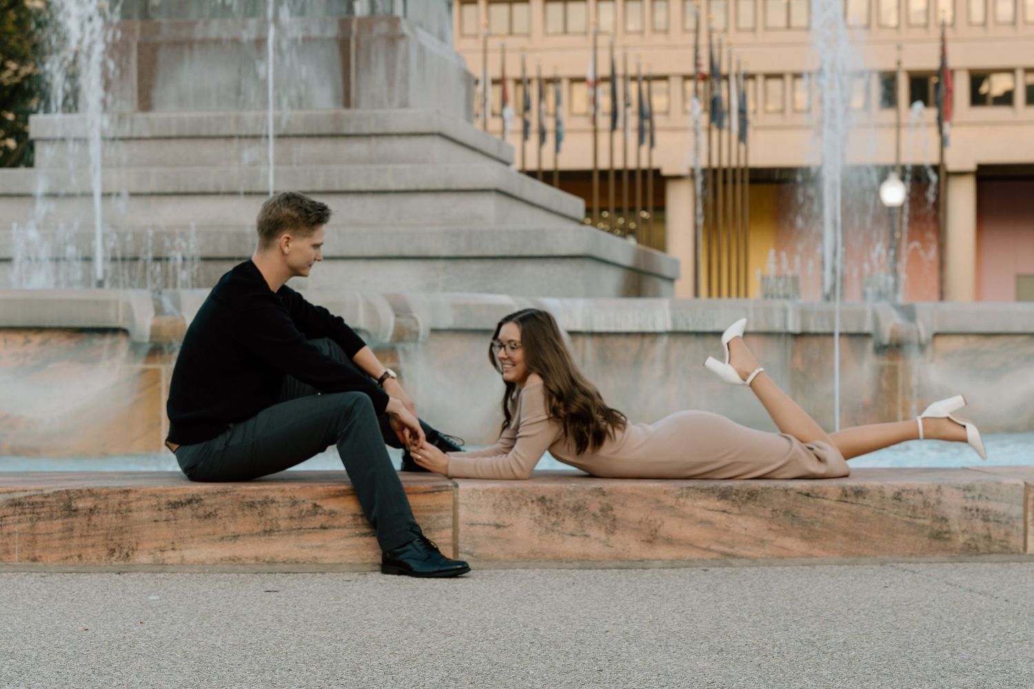 Romantic engagement photos in downtown Indianapolis, Indiana.