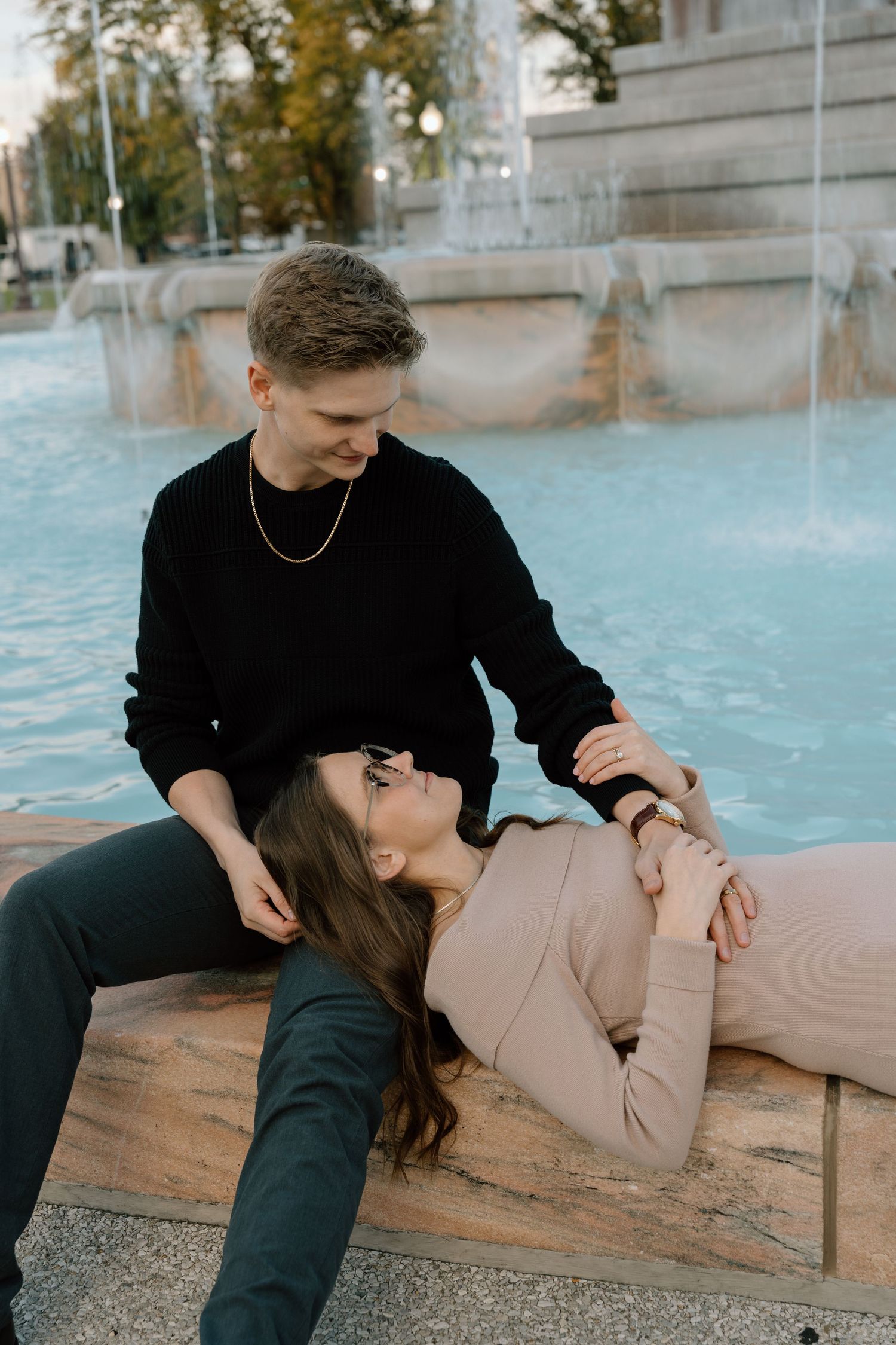 Romantic engagement photos in downtown Indianapolis, Indiana.