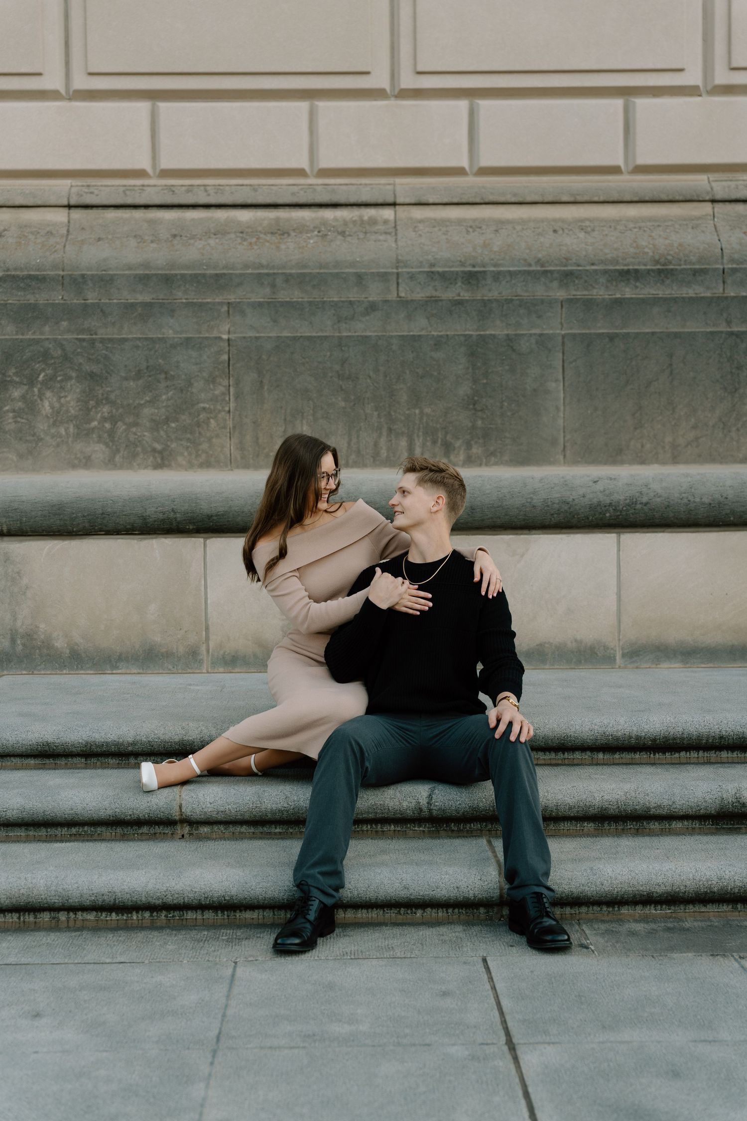 Romantic engagement photos in downtown Indianapolis, Indiana.