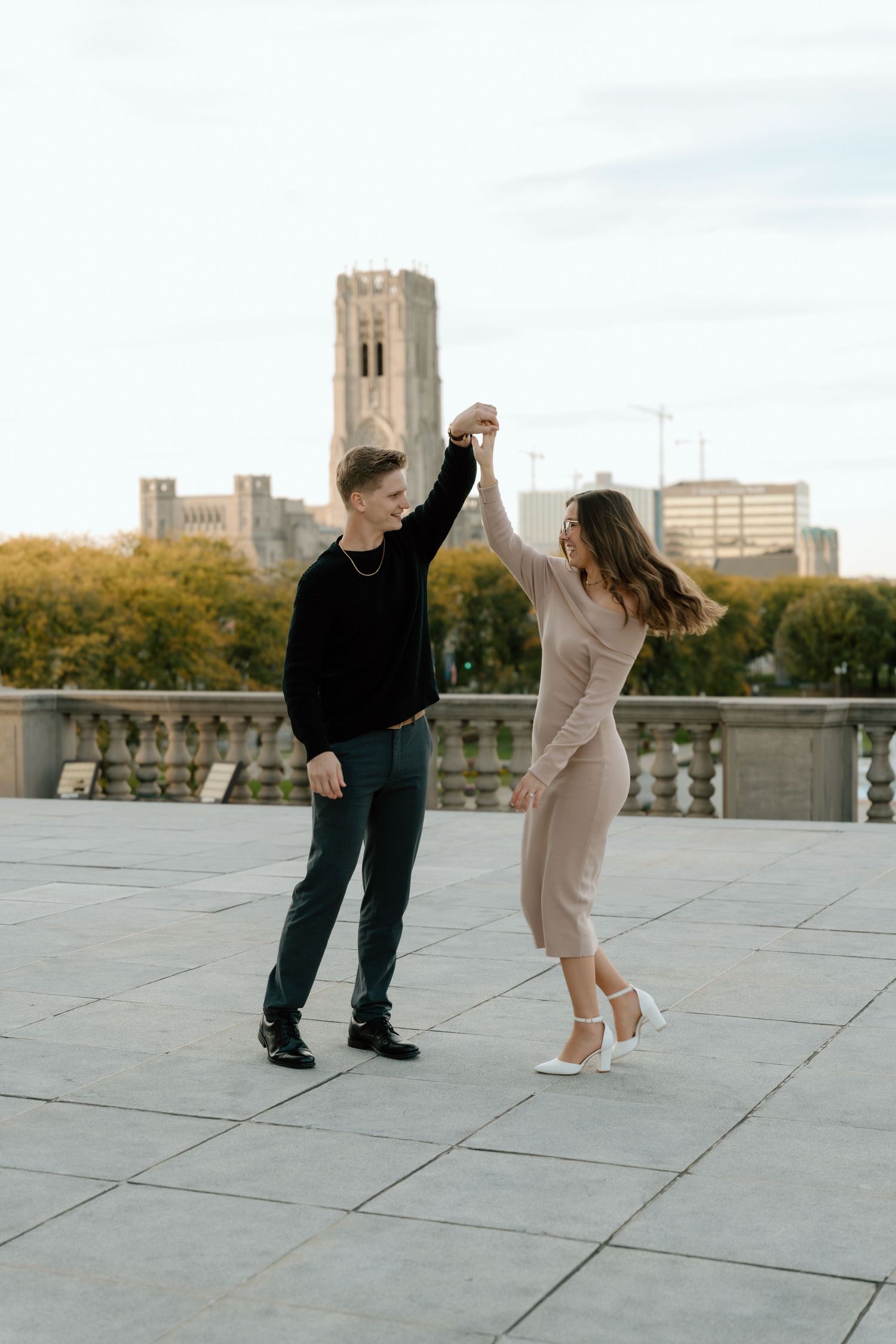 Romantic engagement photos in downtown Indianapolis, Indiana.