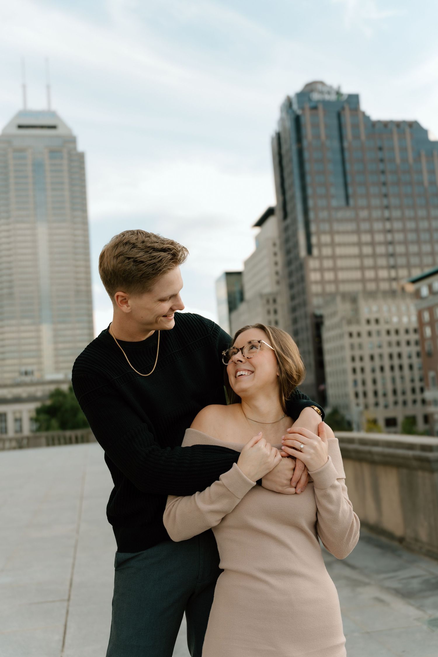 Romantic engagement photos in downtown Indianapolis, Indiana.