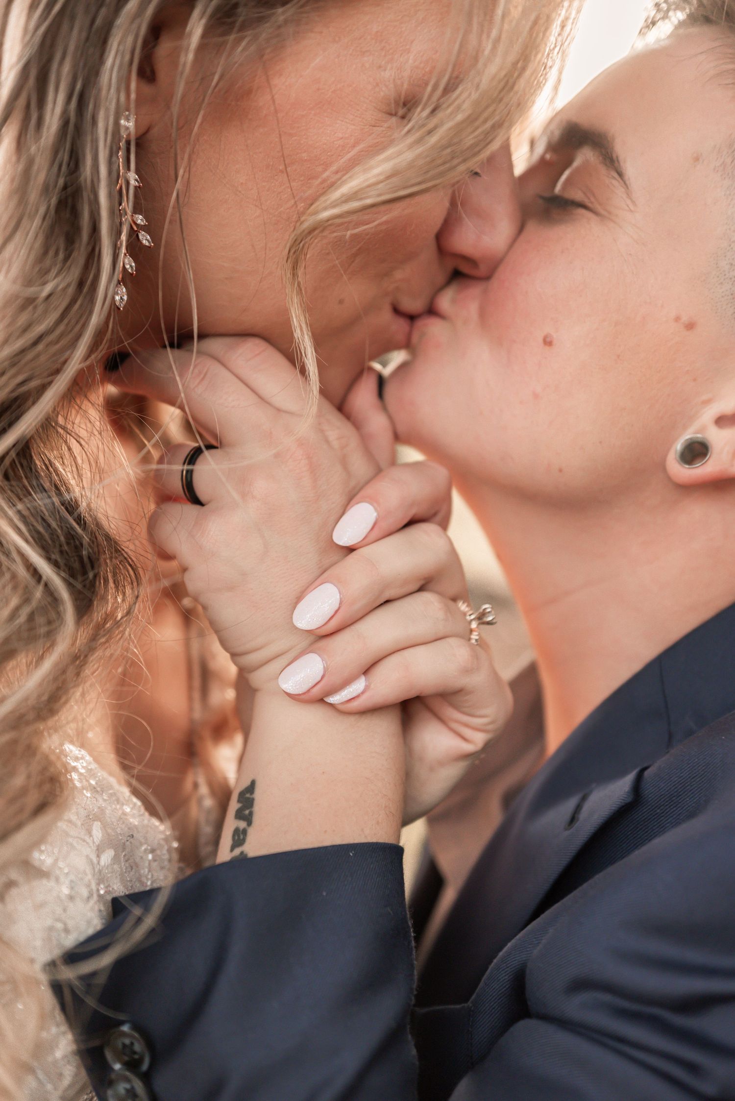 A series of intimate close-up shots showing tender romantic moments between newlyweds.
