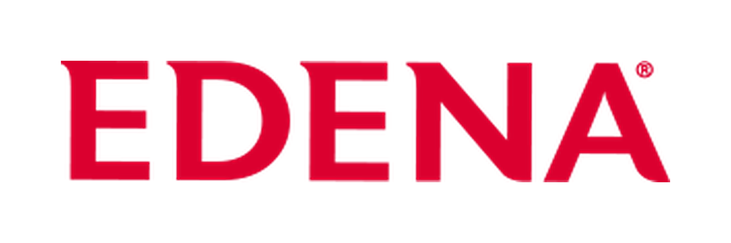 Edena brand logo featuring bold red letters on a white background with a registered trademark symbol.