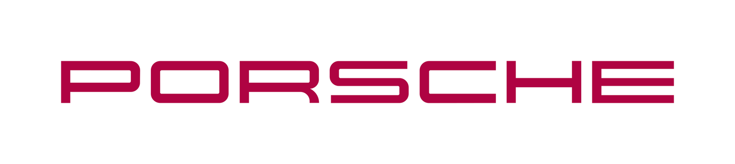 Porsche logo in bold crimson red letters on a clean white background, showcasing the iconic automotive brand identity.