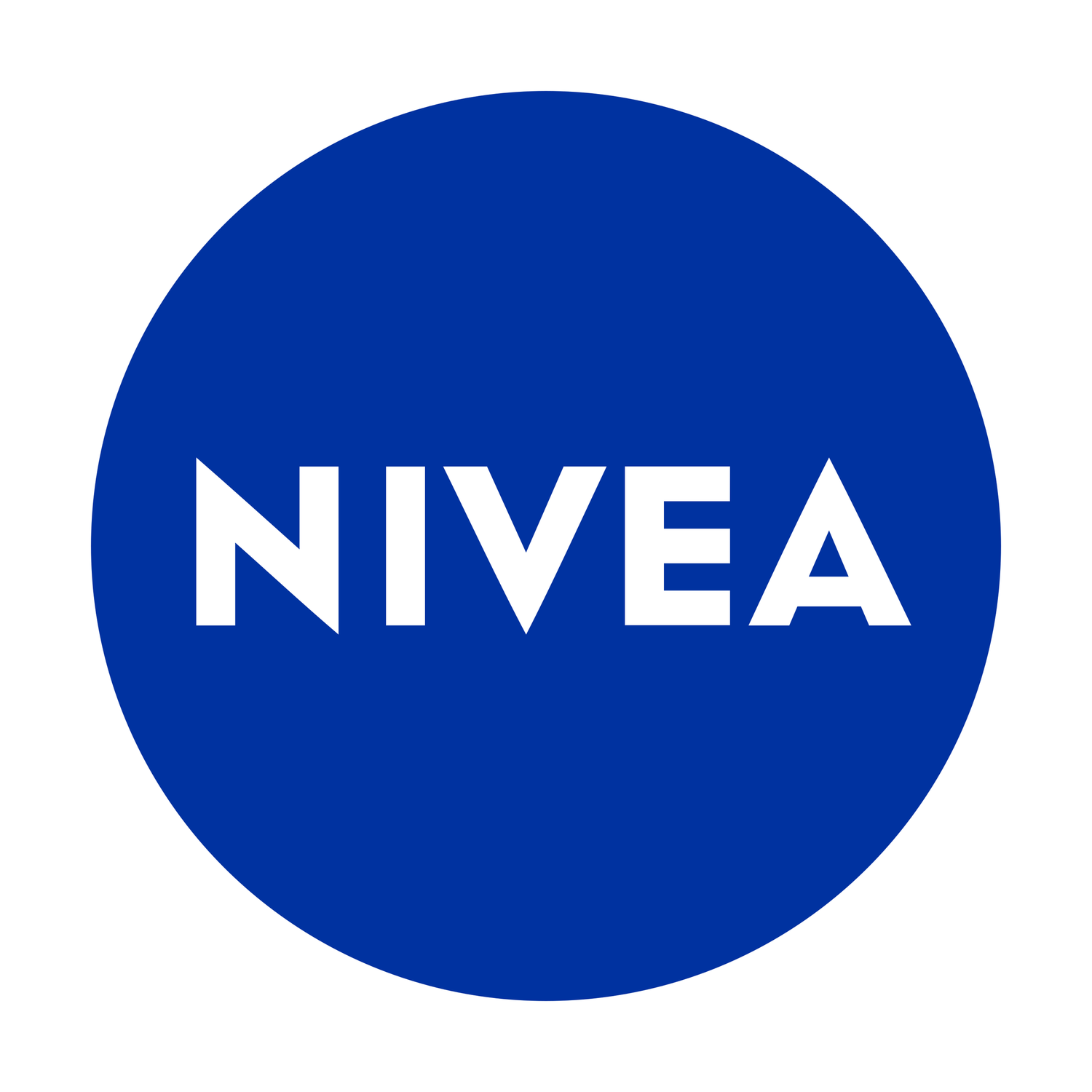 NIVEA brand logo featuring bold white uppercase letters on a deep royal blue circle background.