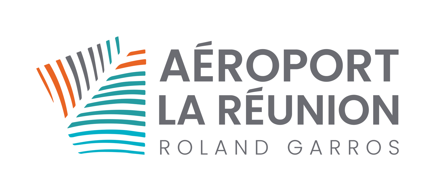 Aéroport La Réunion Roland Garros official logo with colorful leaf design in orange and blue tones.