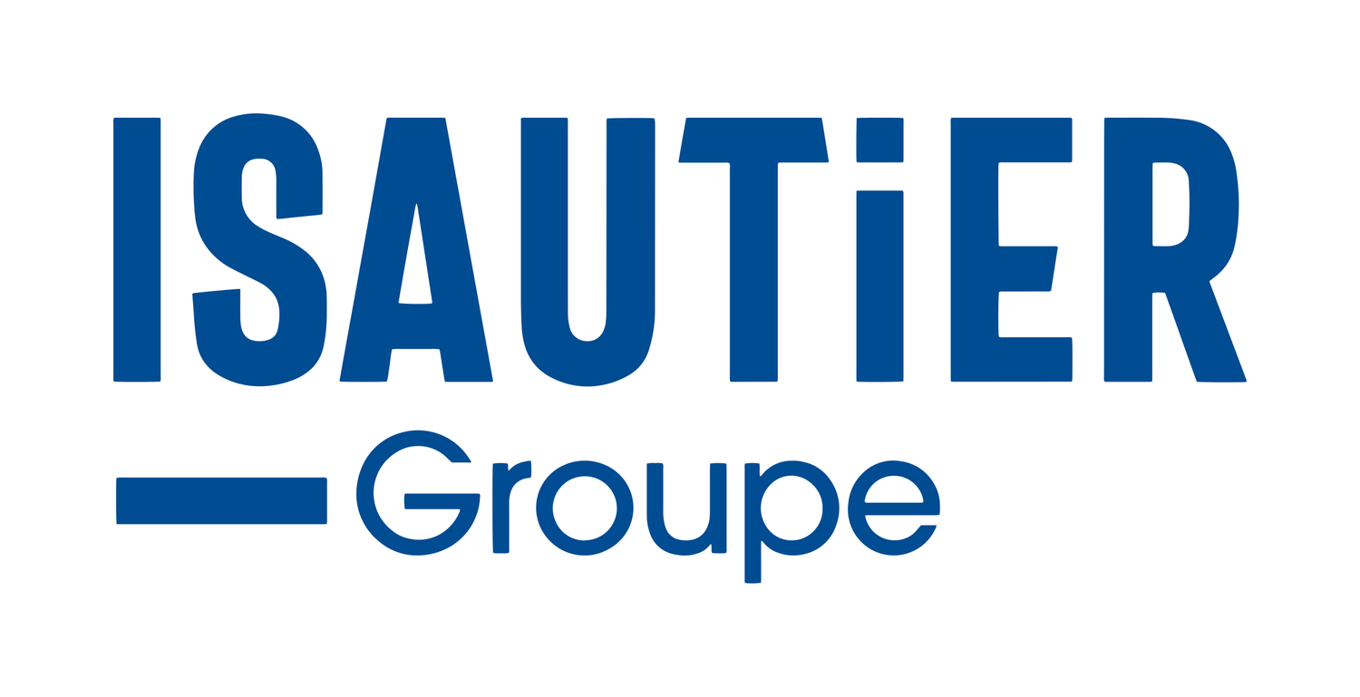 Isautier Groupe logo in bold blue text on white background, a leading French spirits and rum distillery group.