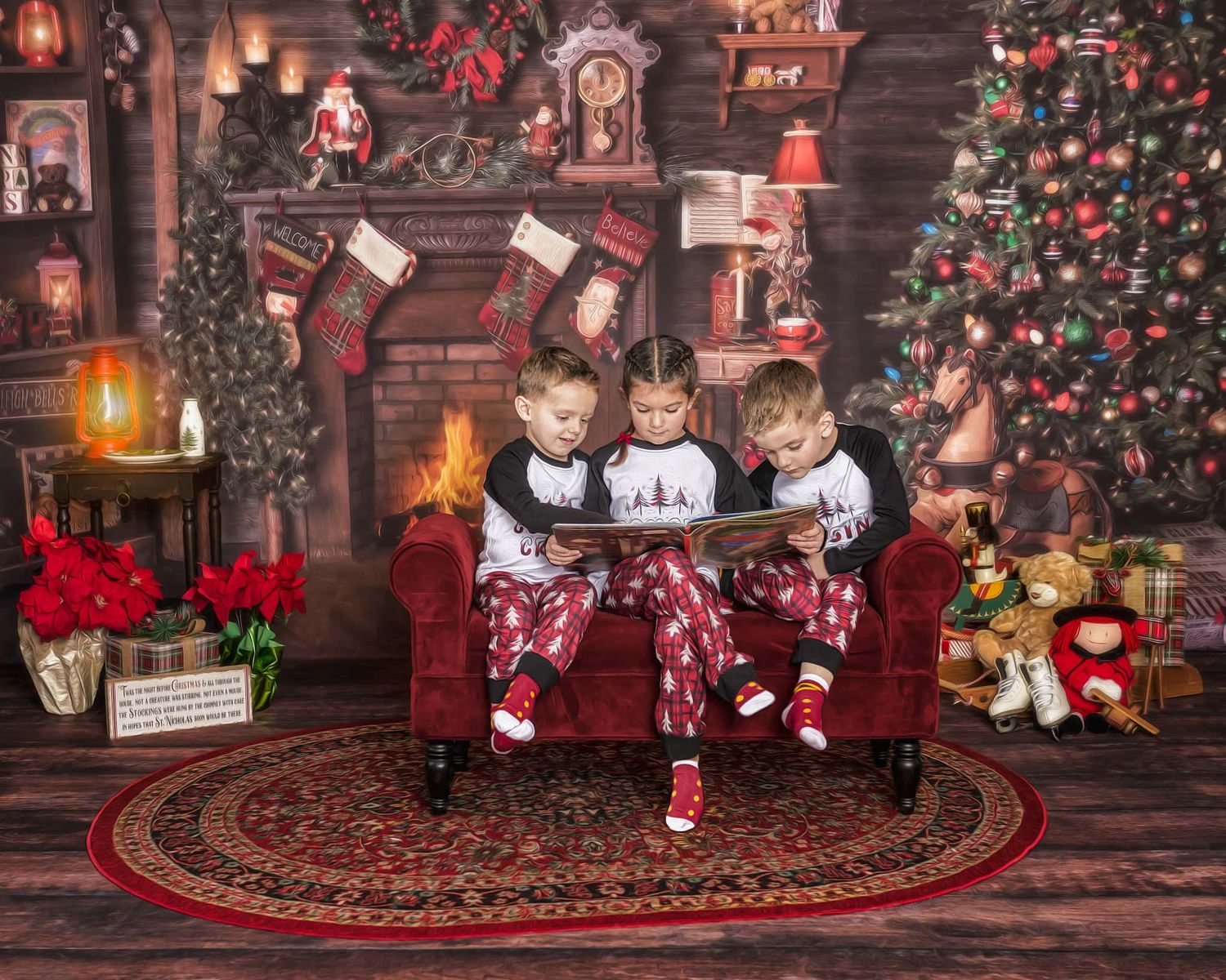 Three young children reading 