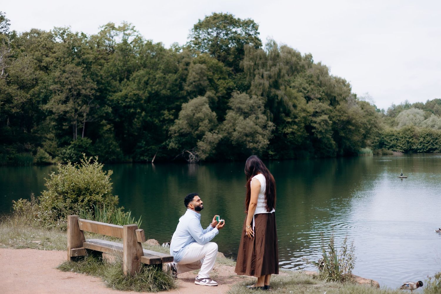 Romantic proposal at Cannop Ponds in the Cotswolds.
