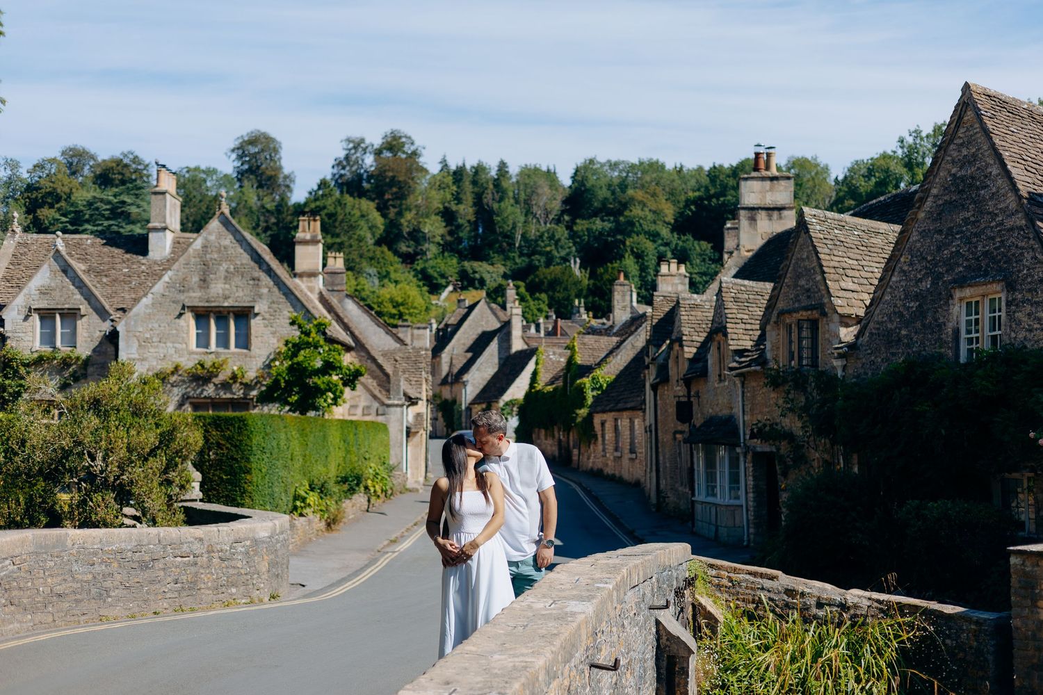 Romantic proposal in Castle Combe Cotswolds.
