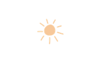 A simple minimalist sun icon with a peach-colored circle center and short radiating rays on a white background.