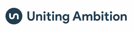 Uniting Ambition company logo featuring a dark circular icon and bold navy blue text on white background.