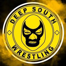 Deep South Wrestling logo featuring a masked wrestler on a yellow circular badge with black text.