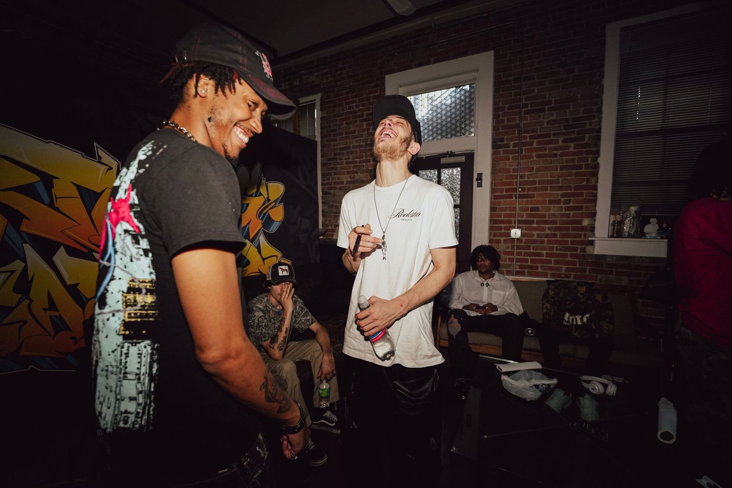 friends laughing at event