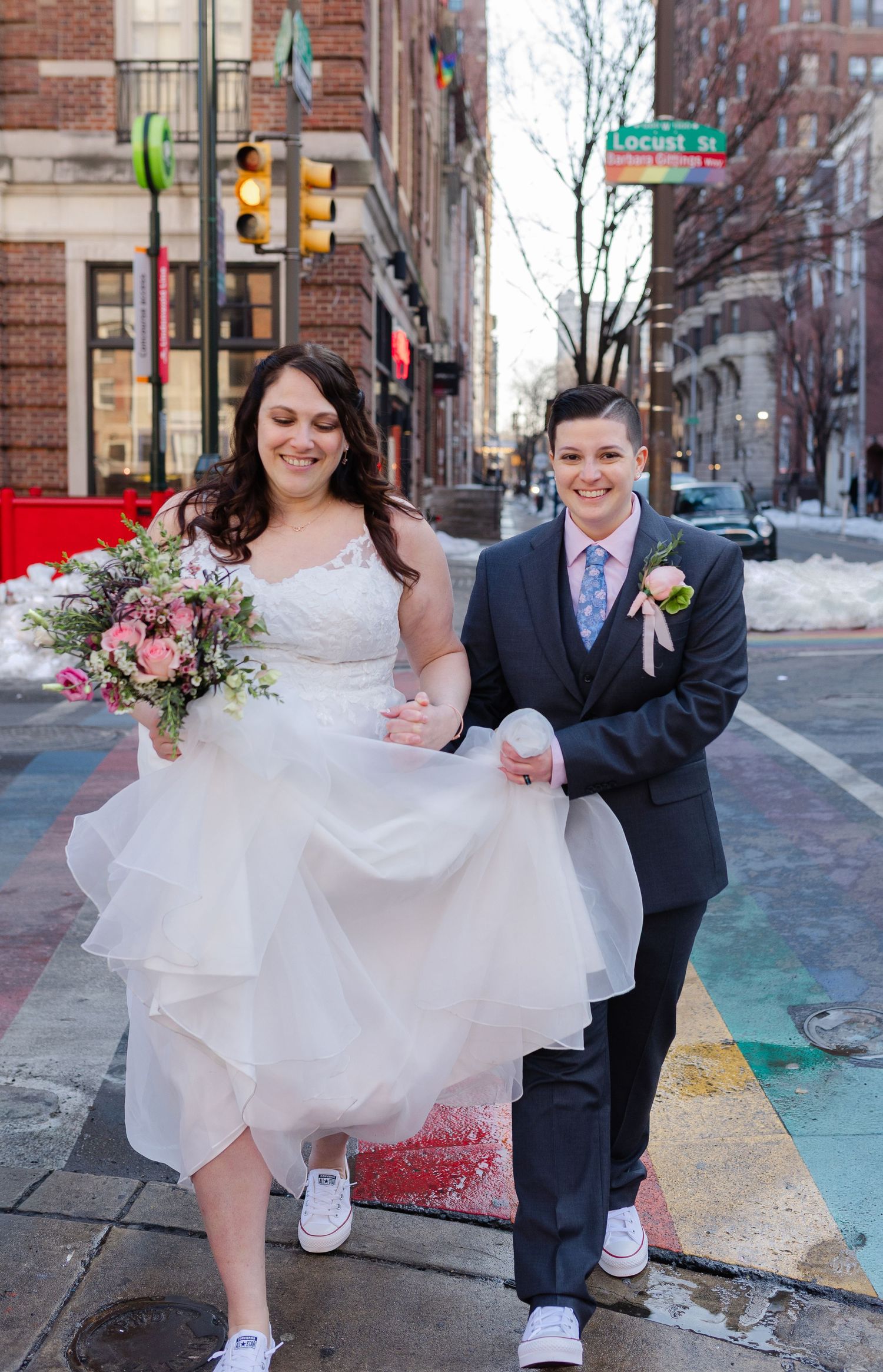 Micro wedding couple walking philadelphia