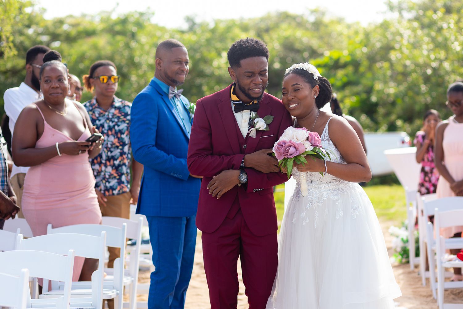 Happy wedding couple in St Lucia during couples photoshoot, capturing real emotion, connection, and authentic moments together